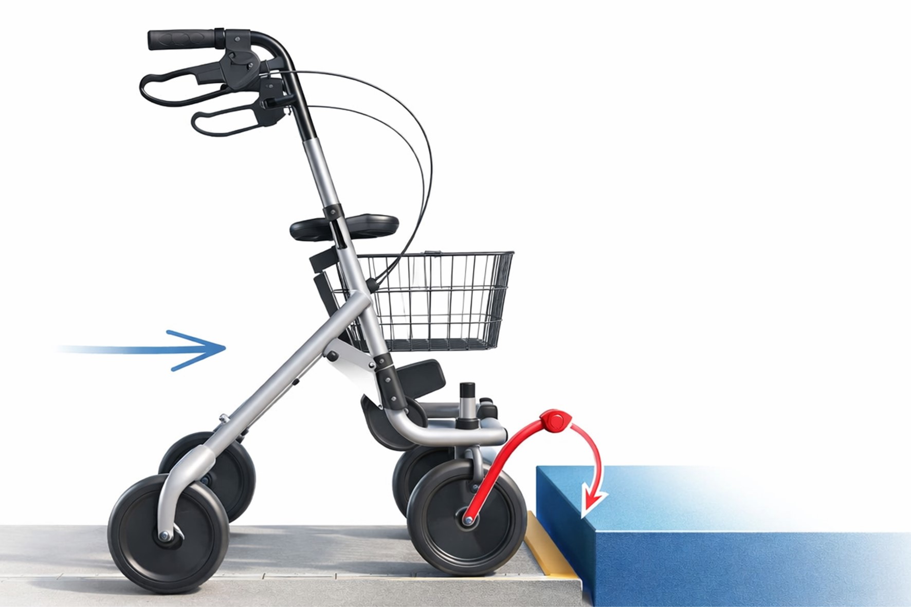 Abb. 1: Rollator mit Erweiterung an den Vorderrädern (Stufenlift)