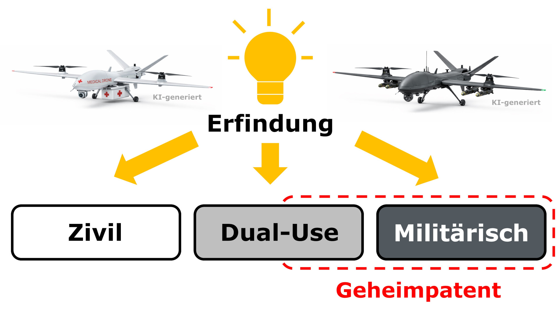 Schema, um zivile und dual-use und militärische Erfindungen einzuordnen mit Geheimpatent
